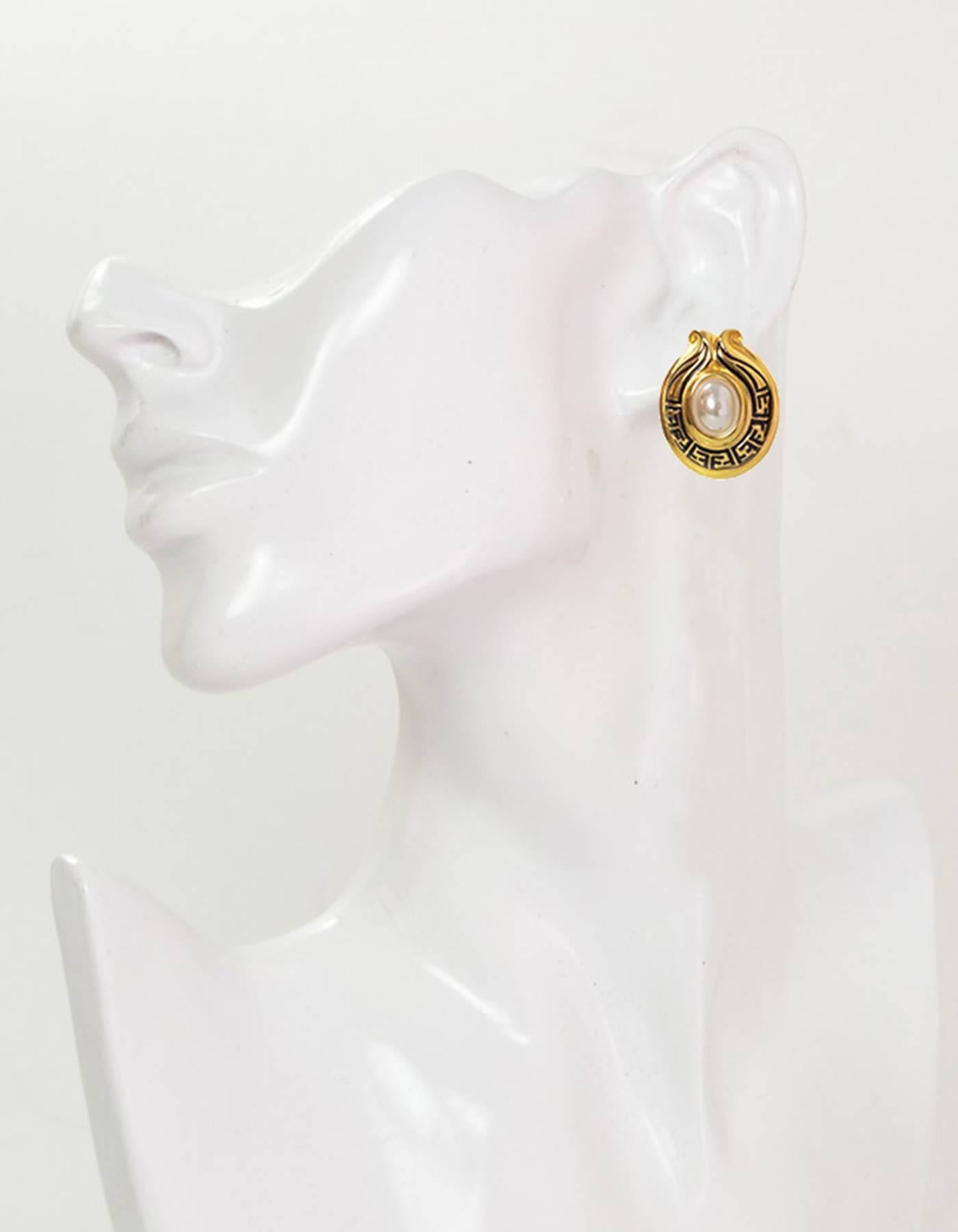 Fendi Goldtone Logo and Pearl Clip-On Earrings In Excellent Condition In New York, NY