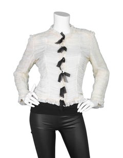 Chanel Cream & Black Silk Ruched Jacket sz FR42