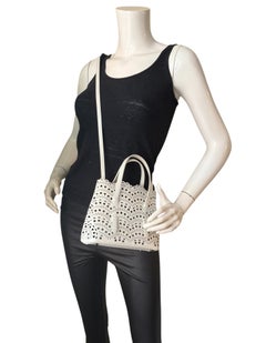 Alaia White Leather Mina 20 Small Perforated Leather Tote Crossbody Bag