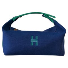 Hermes Marine Blue Canvas Bride-A-Brac Small Pouch Bag