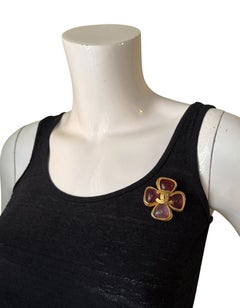 Chanel Vintage '90s Pink Gripoix Glass CC Logo Brooch Pin