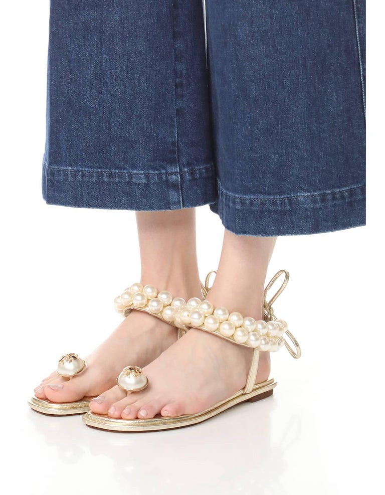 Tory Burch Melody Pearl Sandals Sz 9.5 rt. $325 For Sale at 1stDibs | tory  burch pearl sandals, tory burch melody sandal