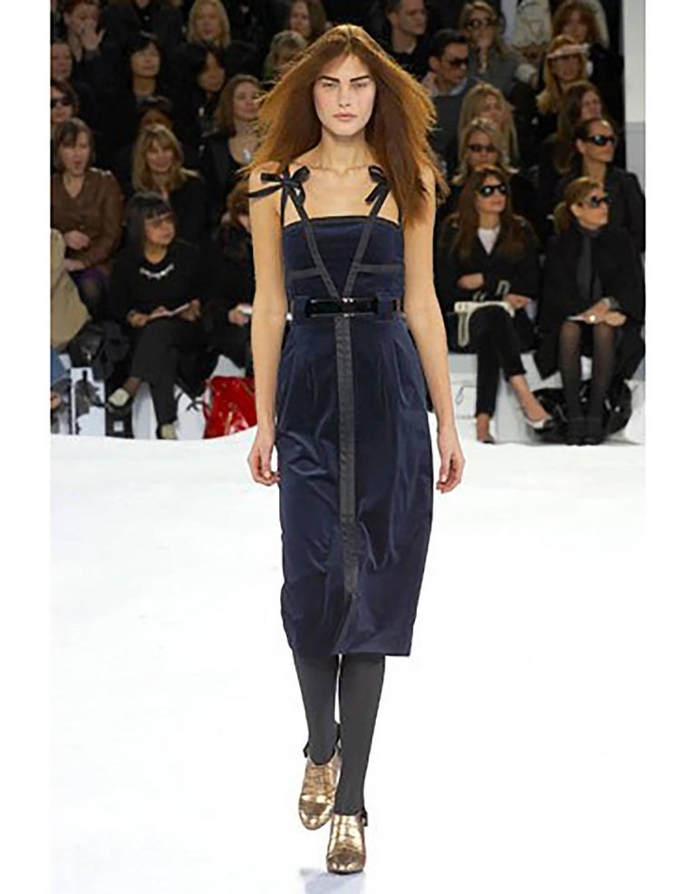 CHANEL F/W 2013 Size 8 Navy Glitter Knit Drop Waist Dress