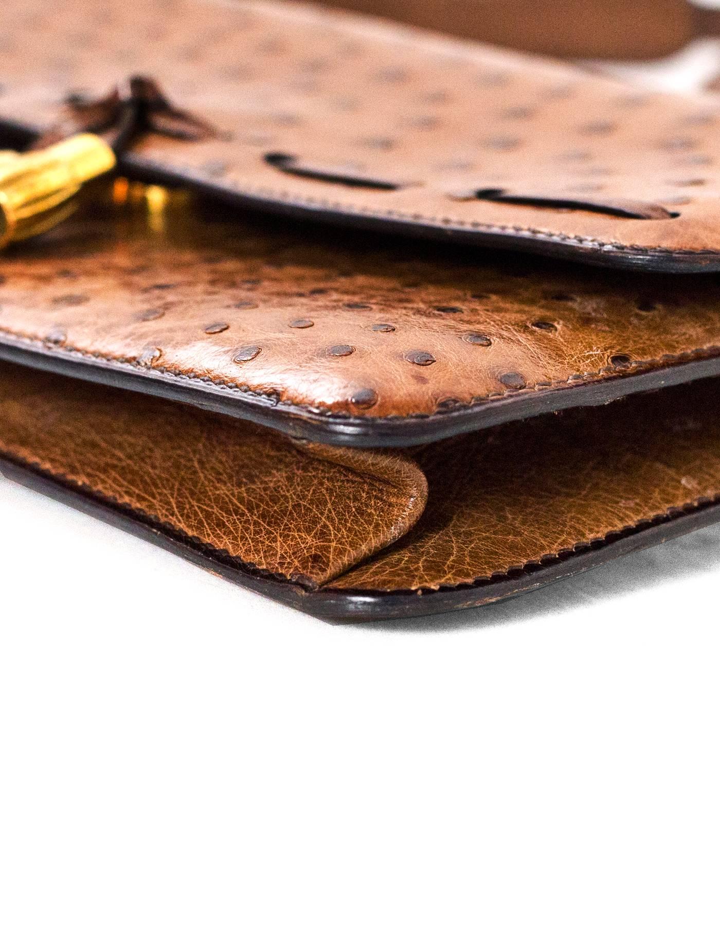 Hermes Vintage Brown Ostrich Clutch/Shoulder Bag w. Tassel Detail In Excellent Condition In New York, NY