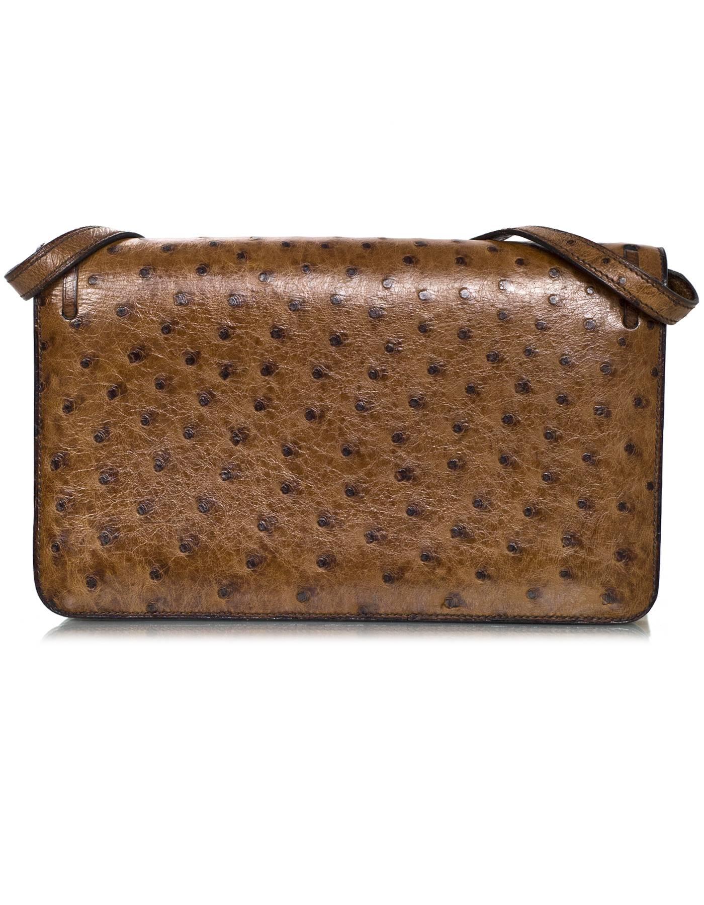Hermes Vintage Brown Ostrich Clutch/Shoulder Bag w. Tassel Detail 1