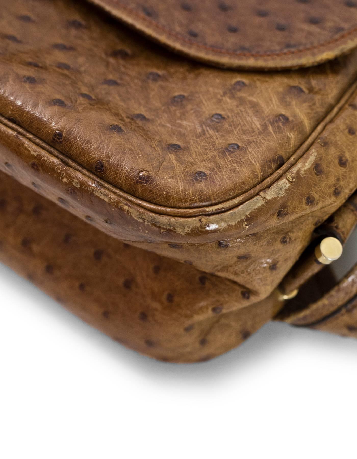 Women's Hermes Vintage Brown Ostrich Shoulder Bag with Dust Bag