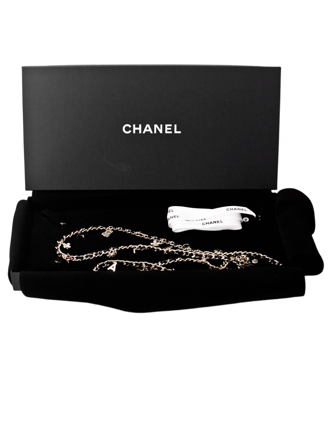 Women's Chanel 2017 Black and Gold Woven Leather Charm Necklace