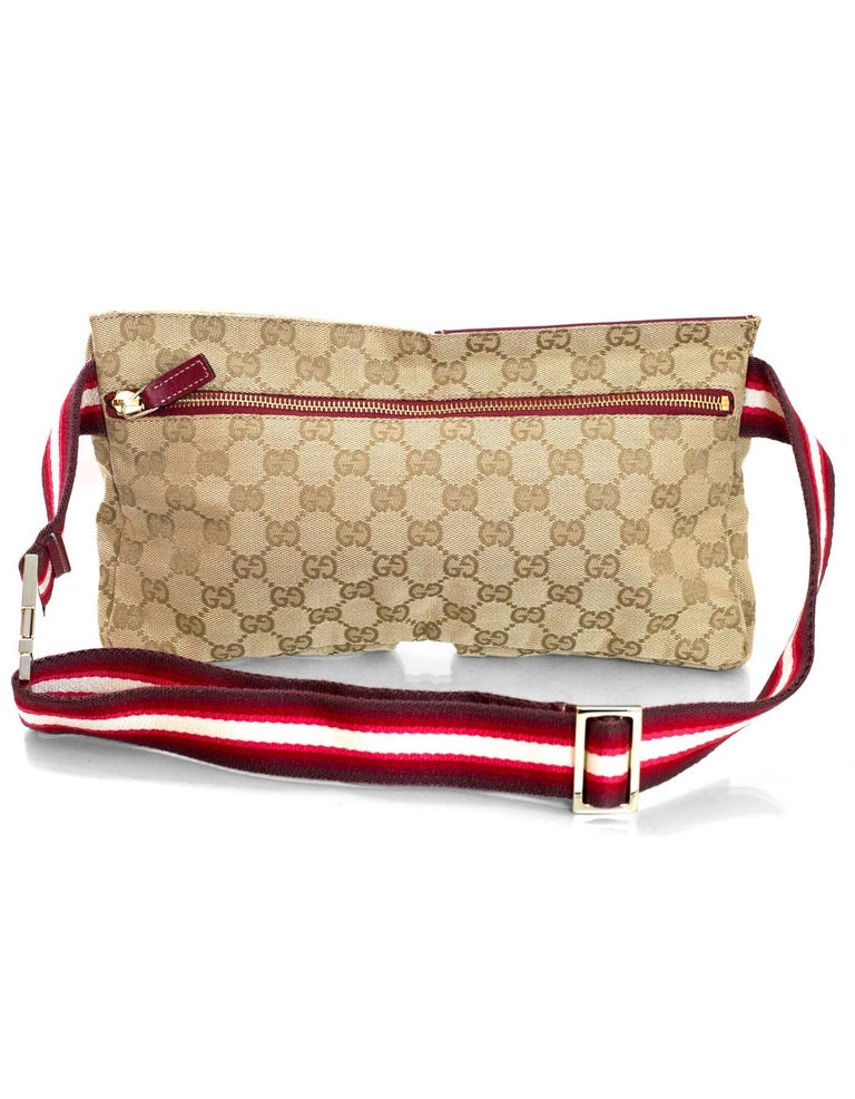 Gucci Red, Burgundy and Beige Monogram Belt Bag/ Waist Pouch For Sale at 1stdibs