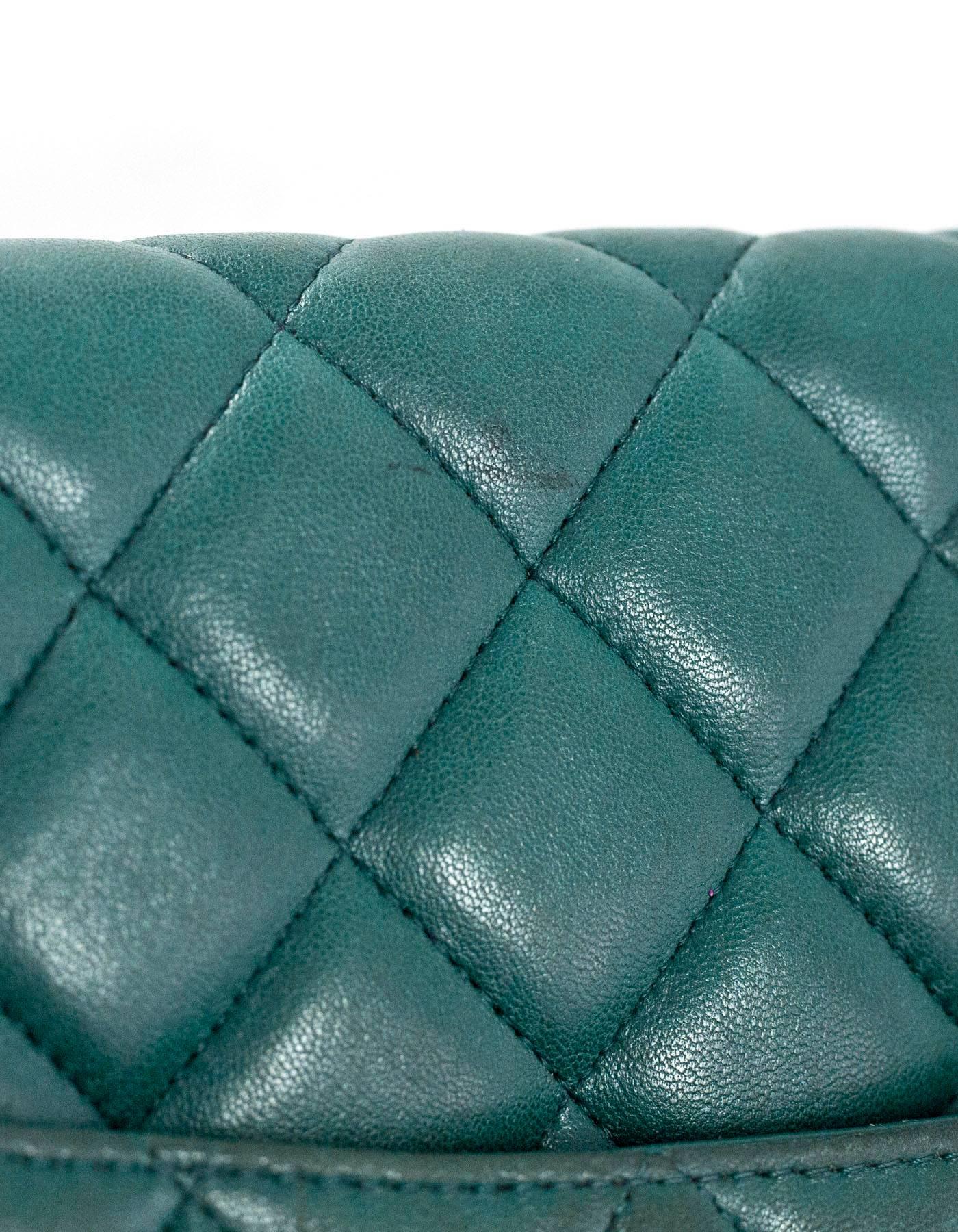 Women's 2/5 Chanel Teal Quilted Lambskin Leather Single Flap Classic Maxi Bag