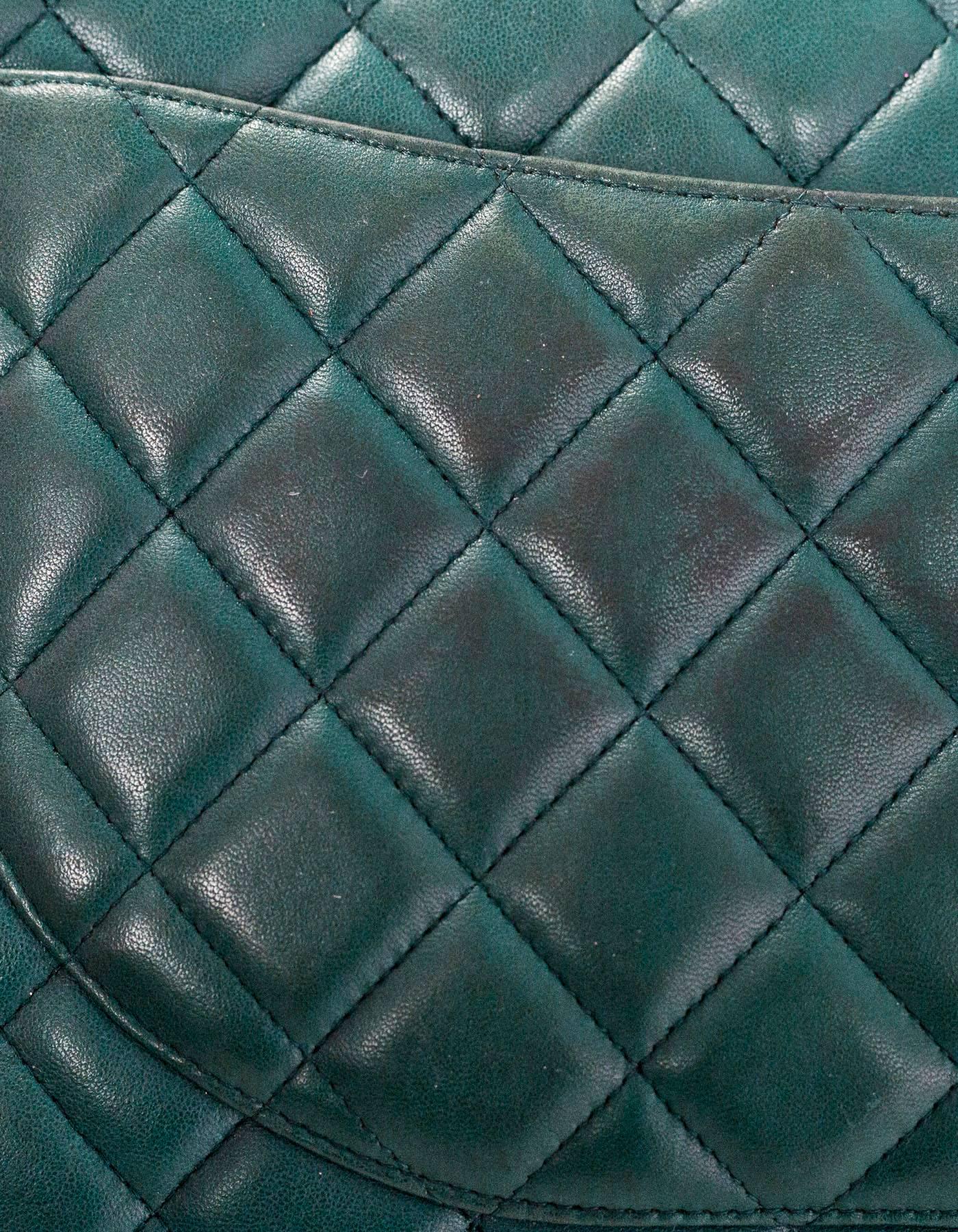 2/5 Chanel Teal Quilted Lambskin Leather Single Flap Classic Maxi Bag In Good Condition In New York, NY