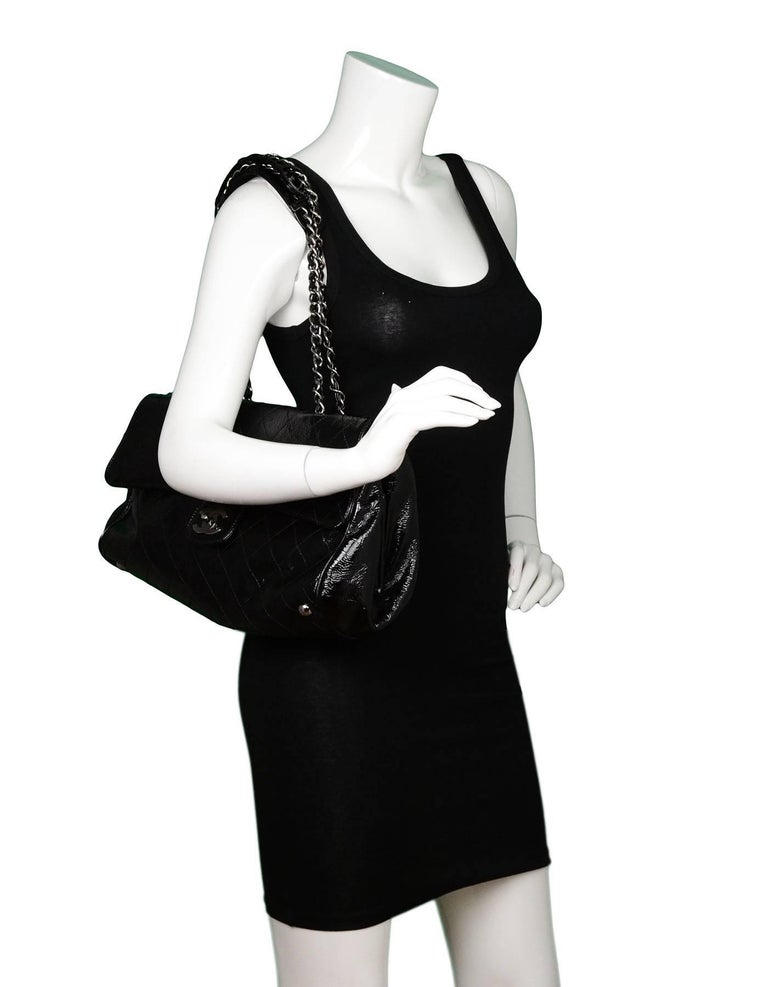 Chanel Black Crackled Patent Leather Ritz Quilted Flap Bag For Sale at ...