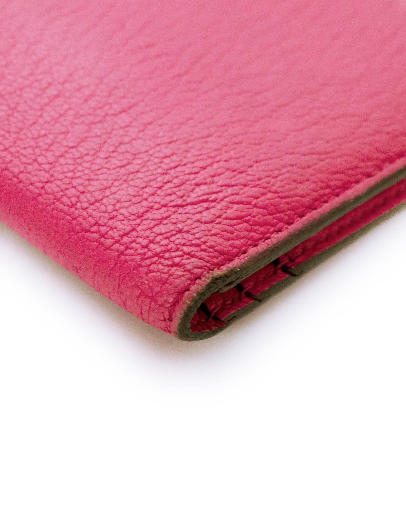 Pink Hermes Rose Tyrien Chevre Mysore Leather Bearn Wallet  