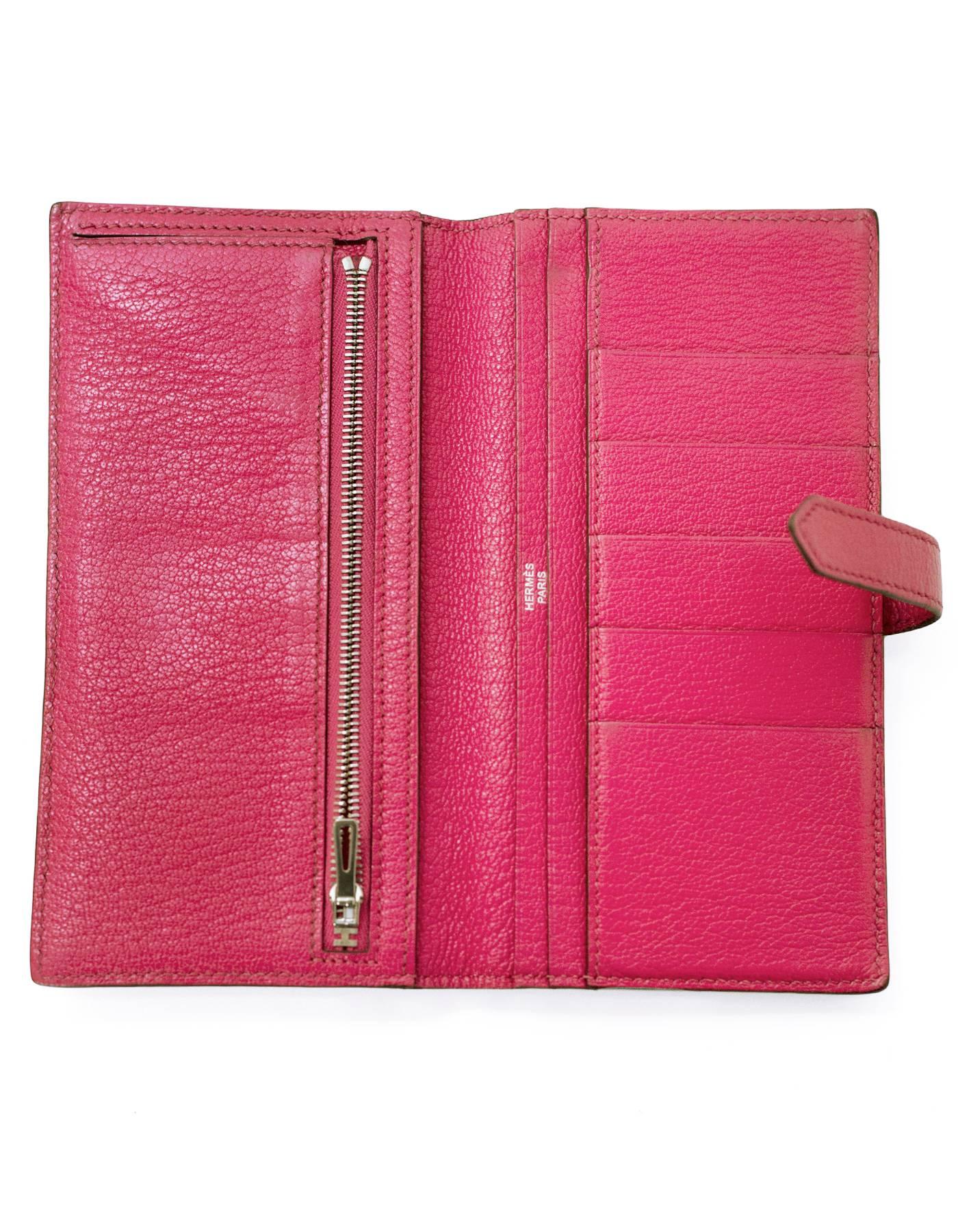 Women's Hermes Rose Tyrien Chevre Mysore Leather Bearn Wallet  