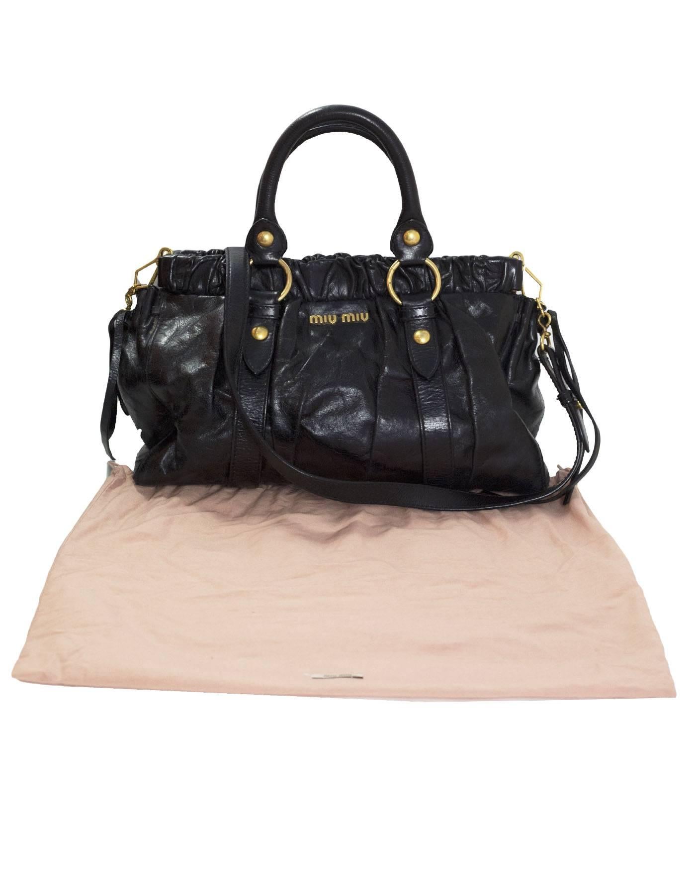 Miu Miu Black Ruched Leather Satchel Bag with DB 6