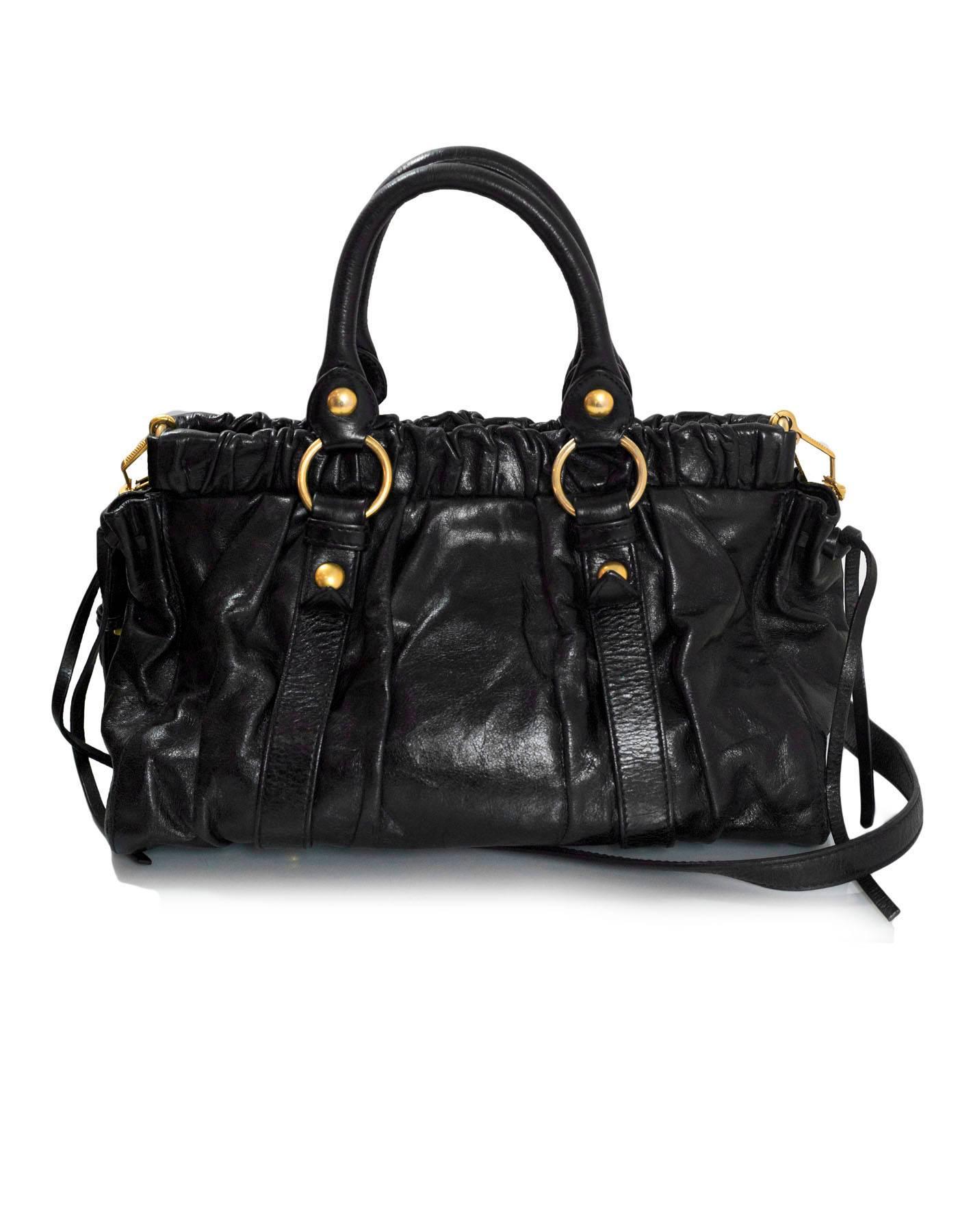 Miu Miu Black Ruched Leather Satchel Bag with DB In Excellent Condition In New York, NY