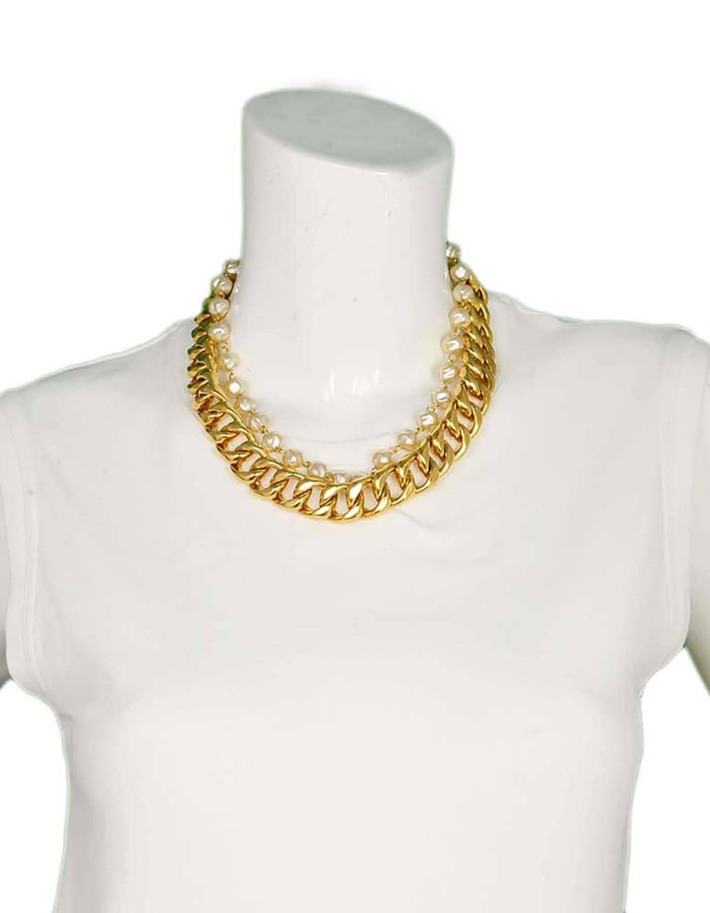 Women's Chanel Vintage '88 Gold Chain Link & Small Pearl Choker Necklace