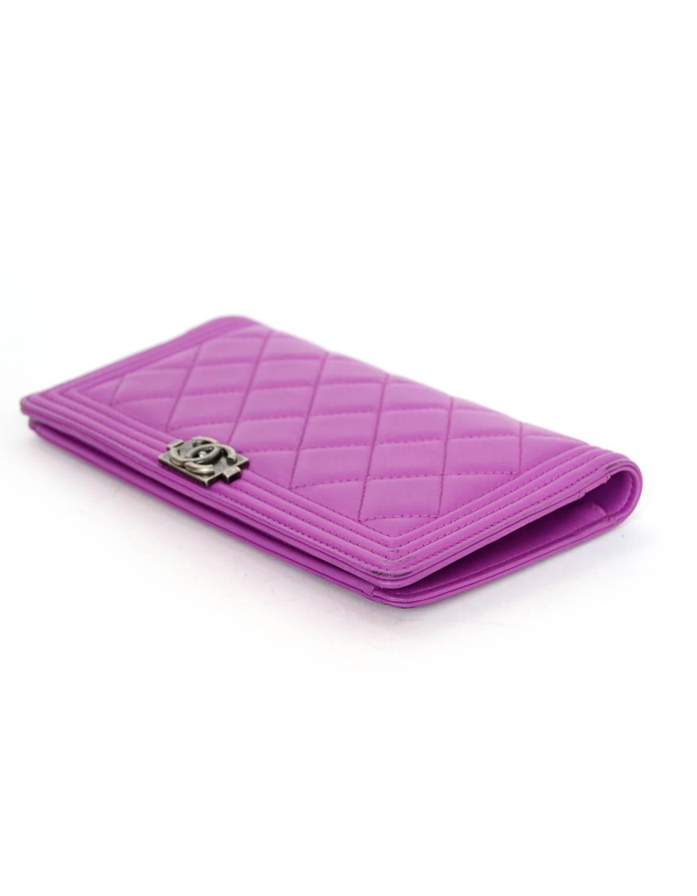 Chanel Fuschia Lambskin Leather Boy Yen Wallet  1