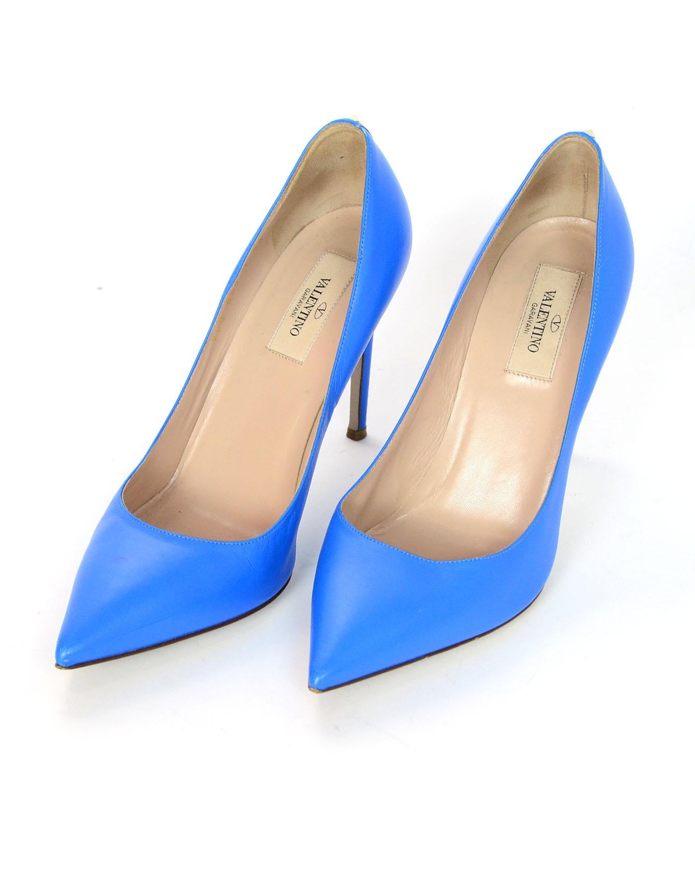  Valentino Blue Leather New Plain 100mm Pumps Sz 38 In Good Condition In New York, NY