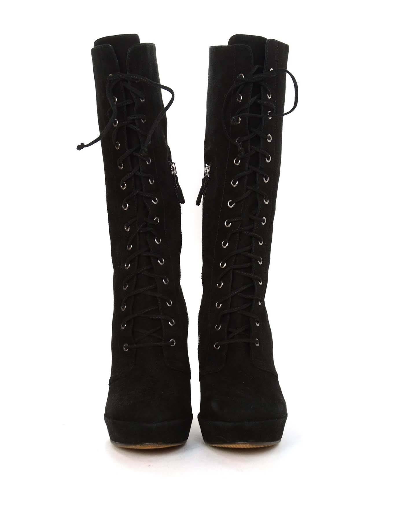 ALEXANDRE BIRMAN Black Suede Lace Up Boots sz 10.5 In Good Condition In New York, NY