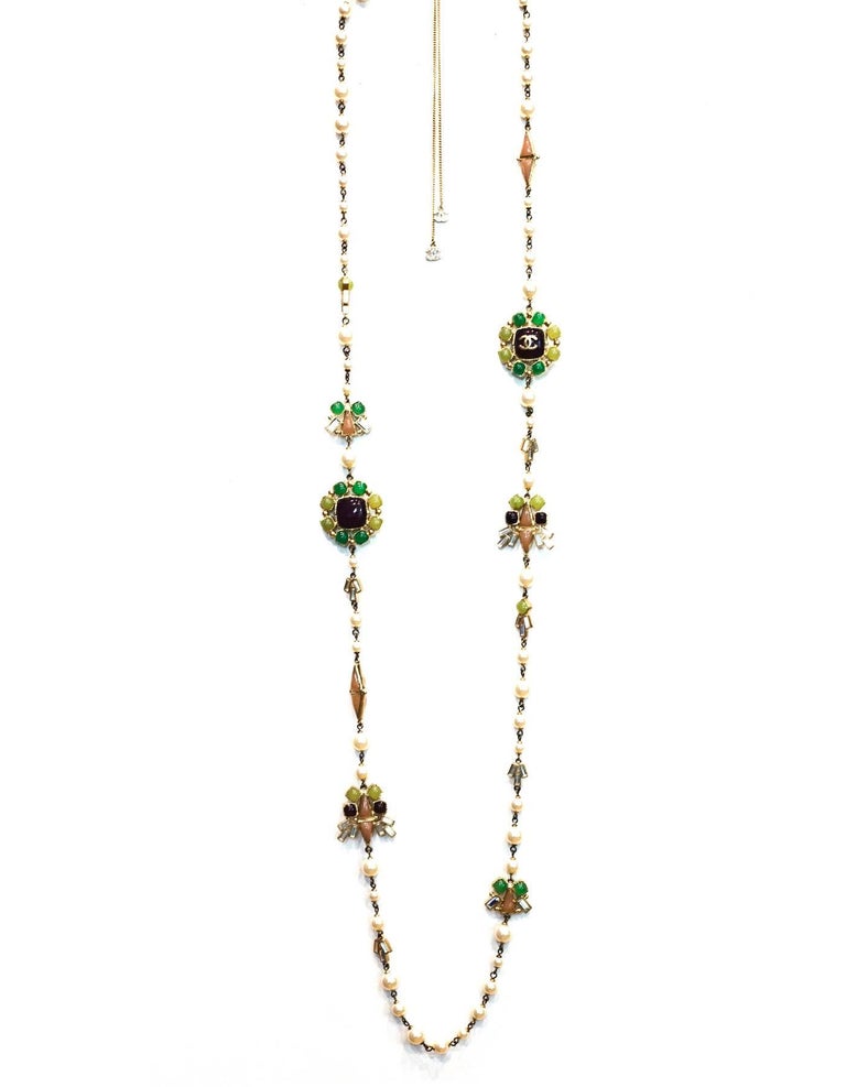Chanel Pearl and Multi-Colored Glass Bead Long Necklace For Sale at 1stdibs