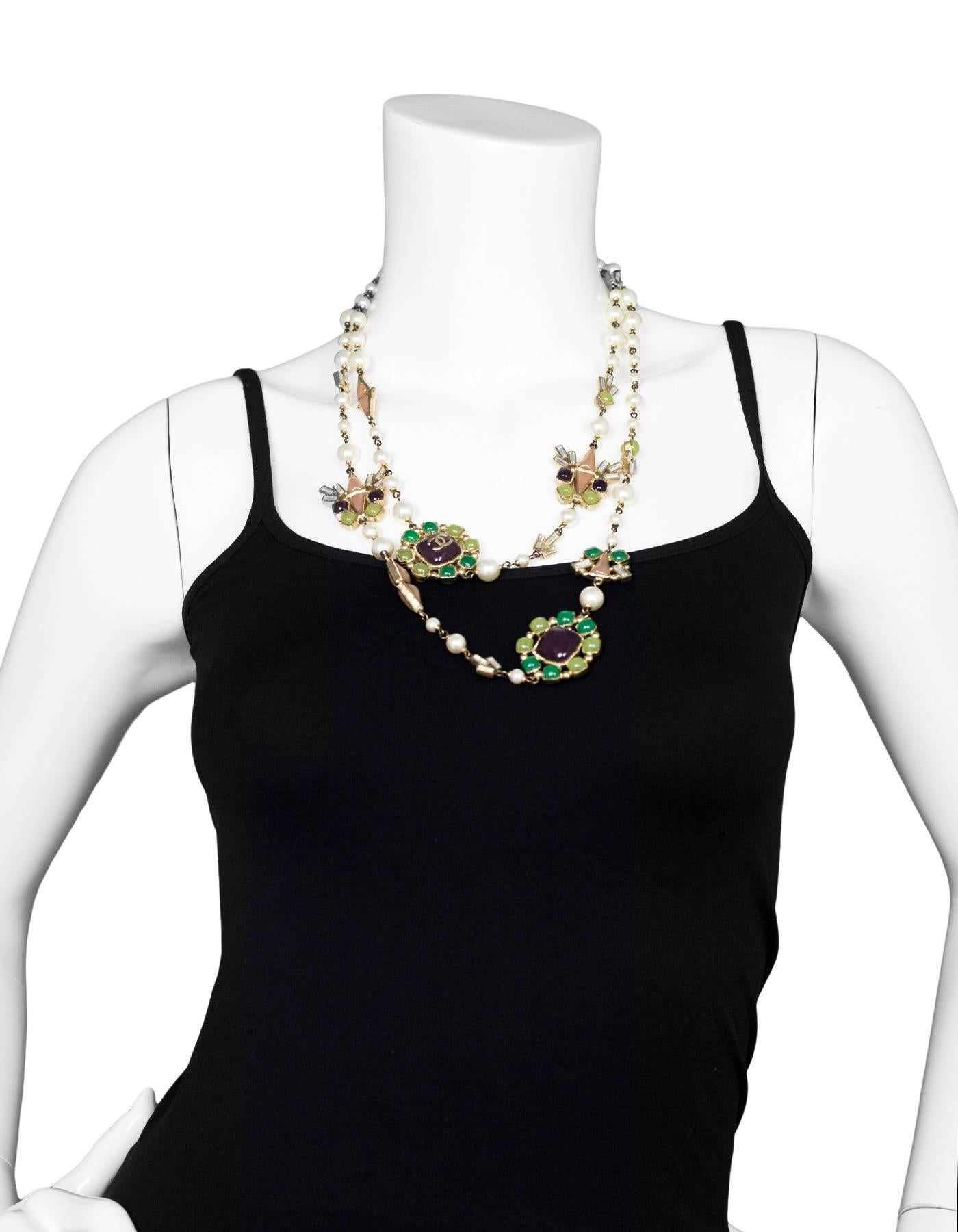 Chanel Pearl & Multi-Colored Glass Bead Long Necklace In Excellent Condition In New York, NY