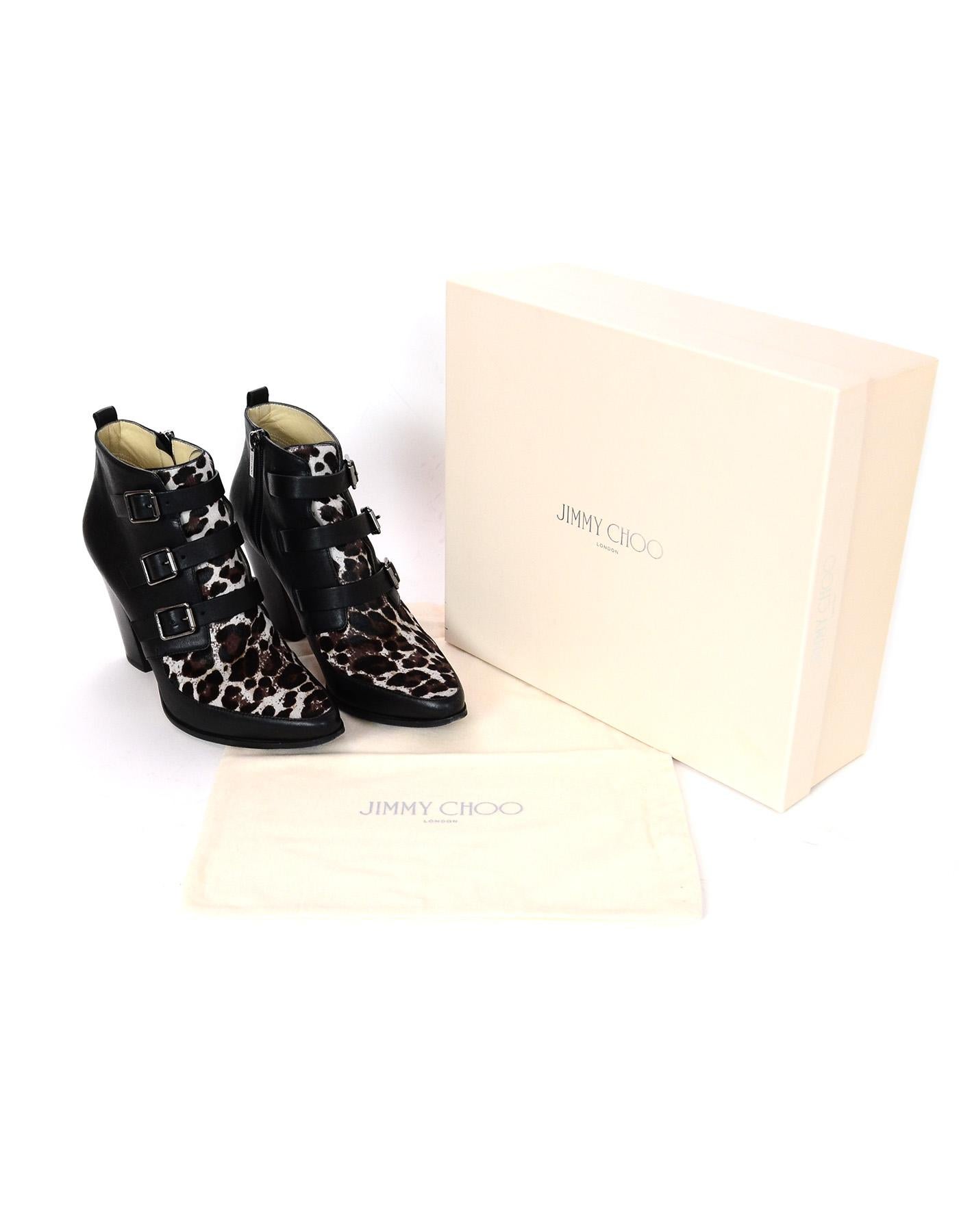 Jimmy Choo Black / Leopard Print Leather and Pony Hair Ankle Boots sz 40.5 3