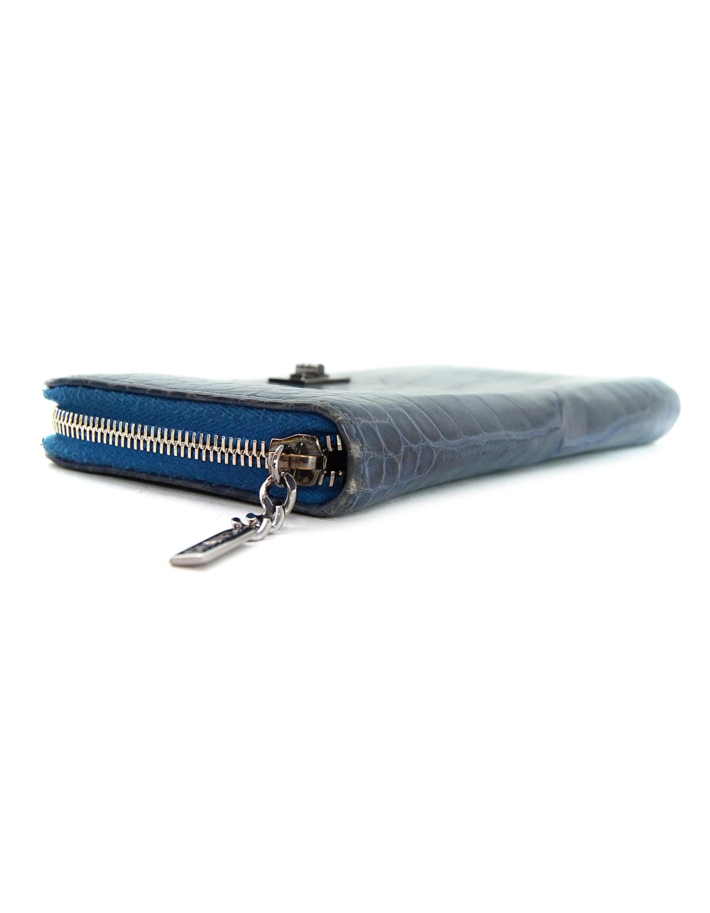 Women's Chanel Blue Crocodile 2.55 Reissue Zip-Around Wallet with Mademoiselle Lock