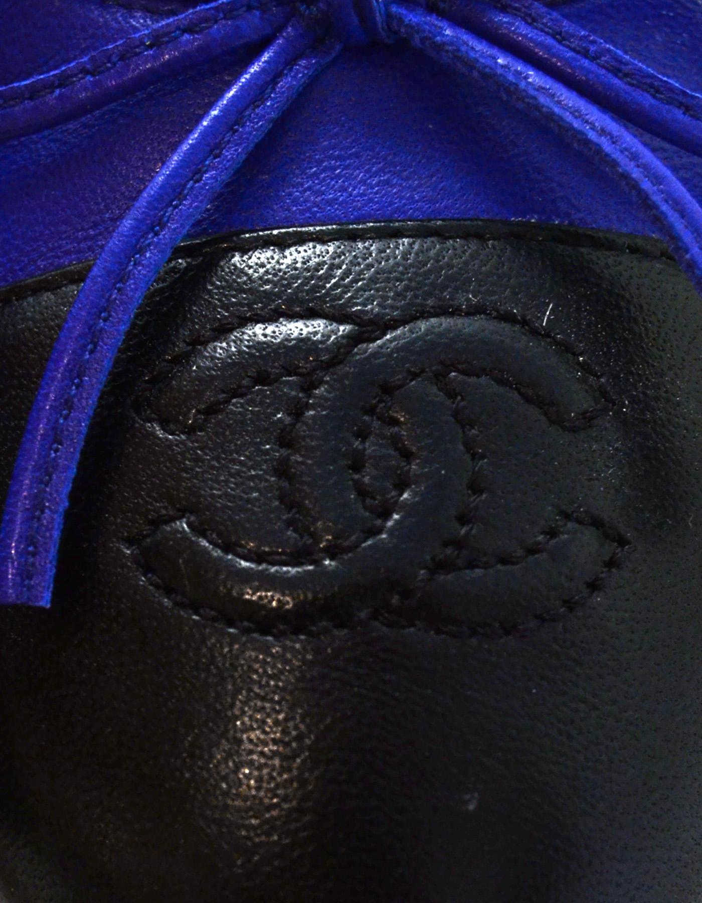 Chanel Royal Blue/Black Leather Cap Toe CC Ballet Flats Sz 42 2