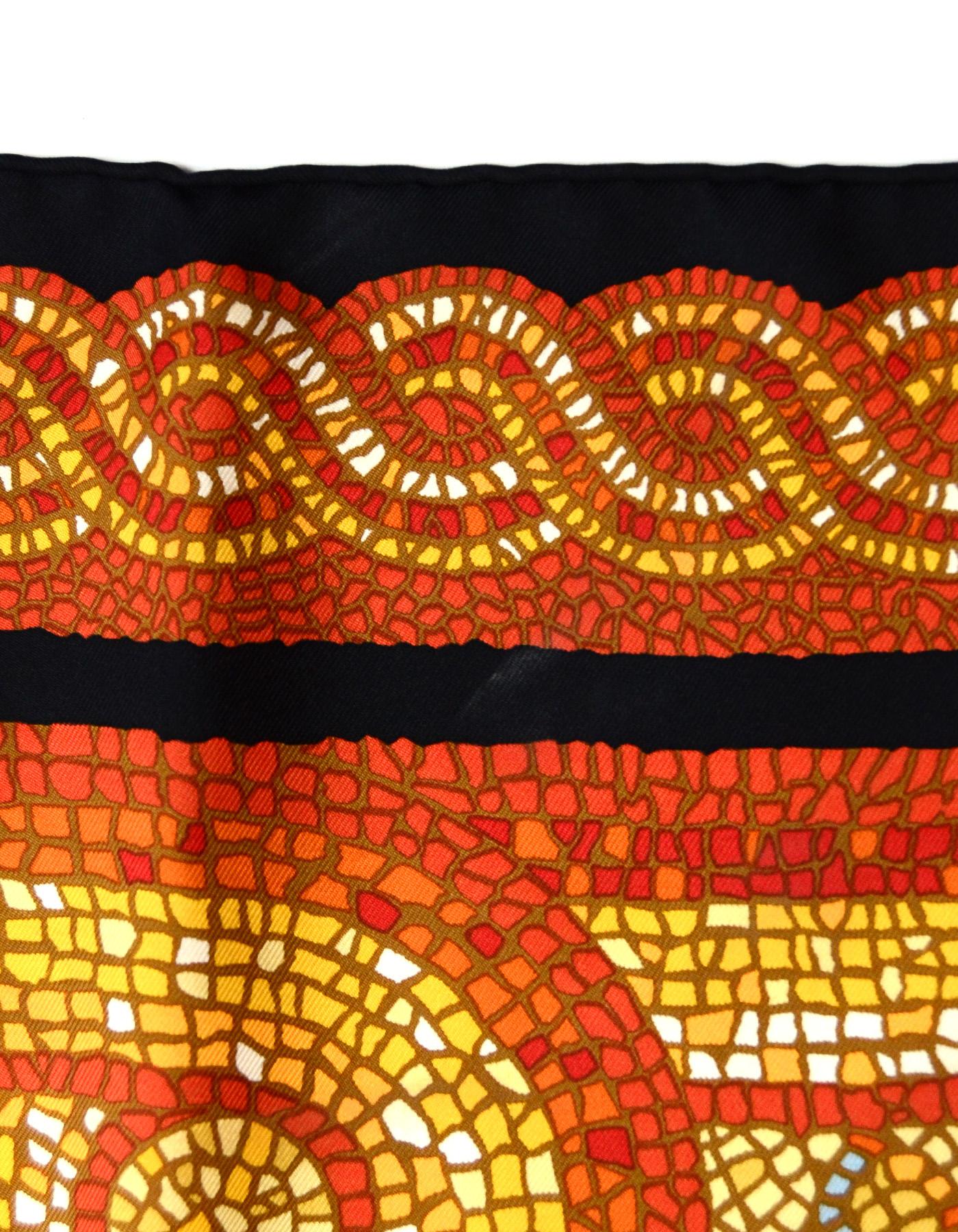 Women's Hermes Orange/Yellow/Green Sous Le Cedre Mosaic Silk Scarf