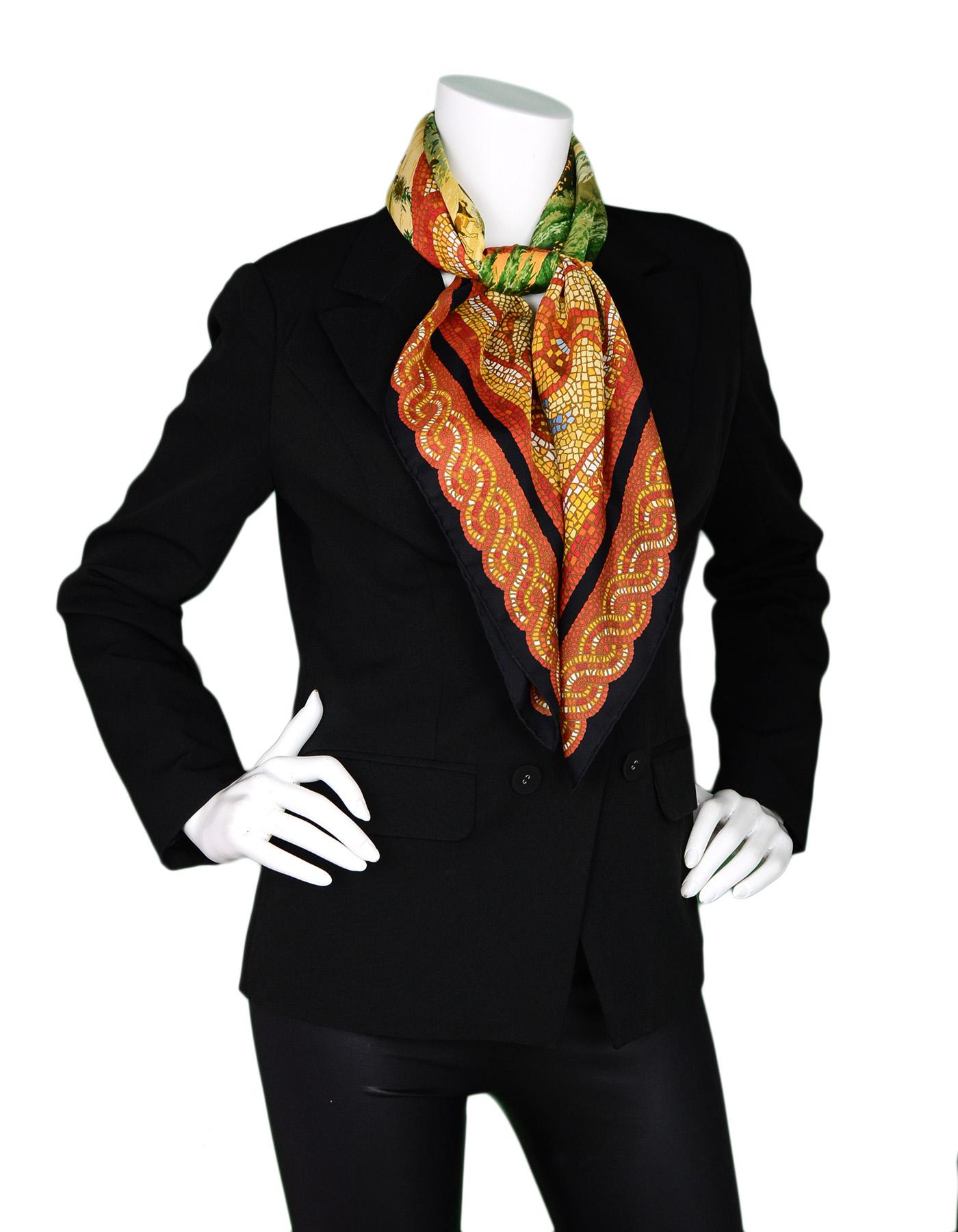Hermes Orange/Yellow/Green Sous Le Cedre Mosaic Silk Scarf In Excellent Condition In New York, NY