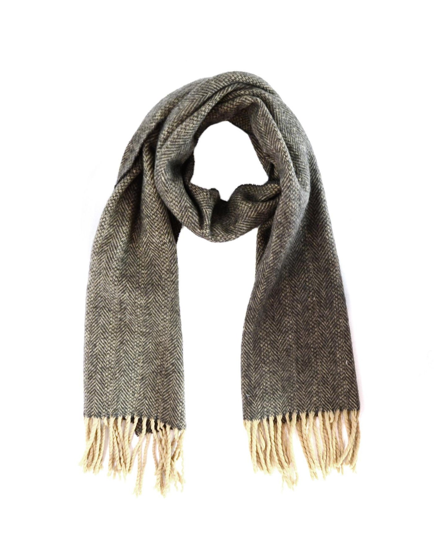 Hermes Grey/Cream Herringbone Cashmere/Wool Scarf W/ Fringe For Sale at  1stDibs | hermes wool scarf