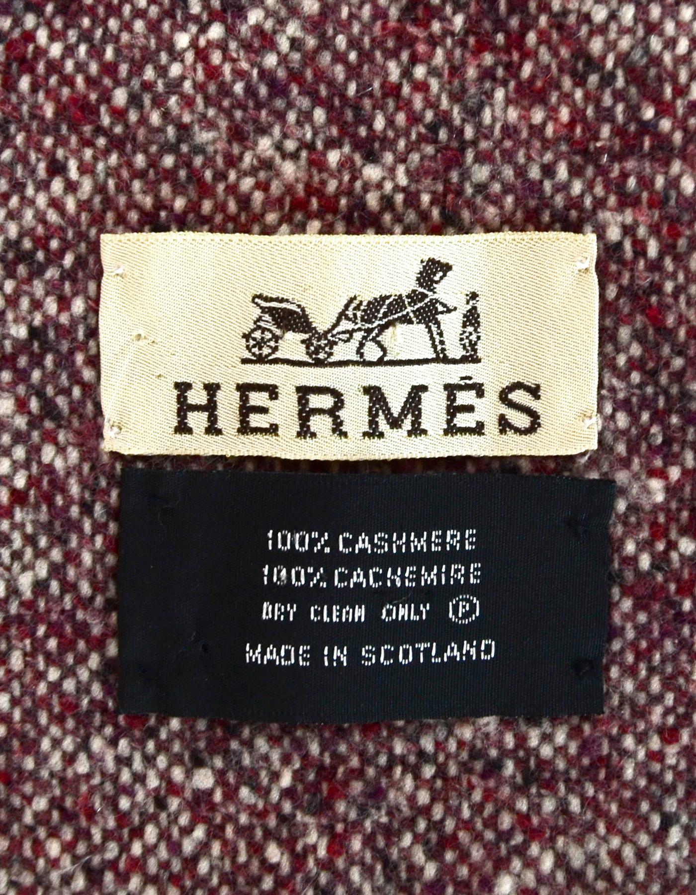 Women's or Men's Hermes Red/Cream Marbled Tweed Cashmere Scarf W/ Fringe