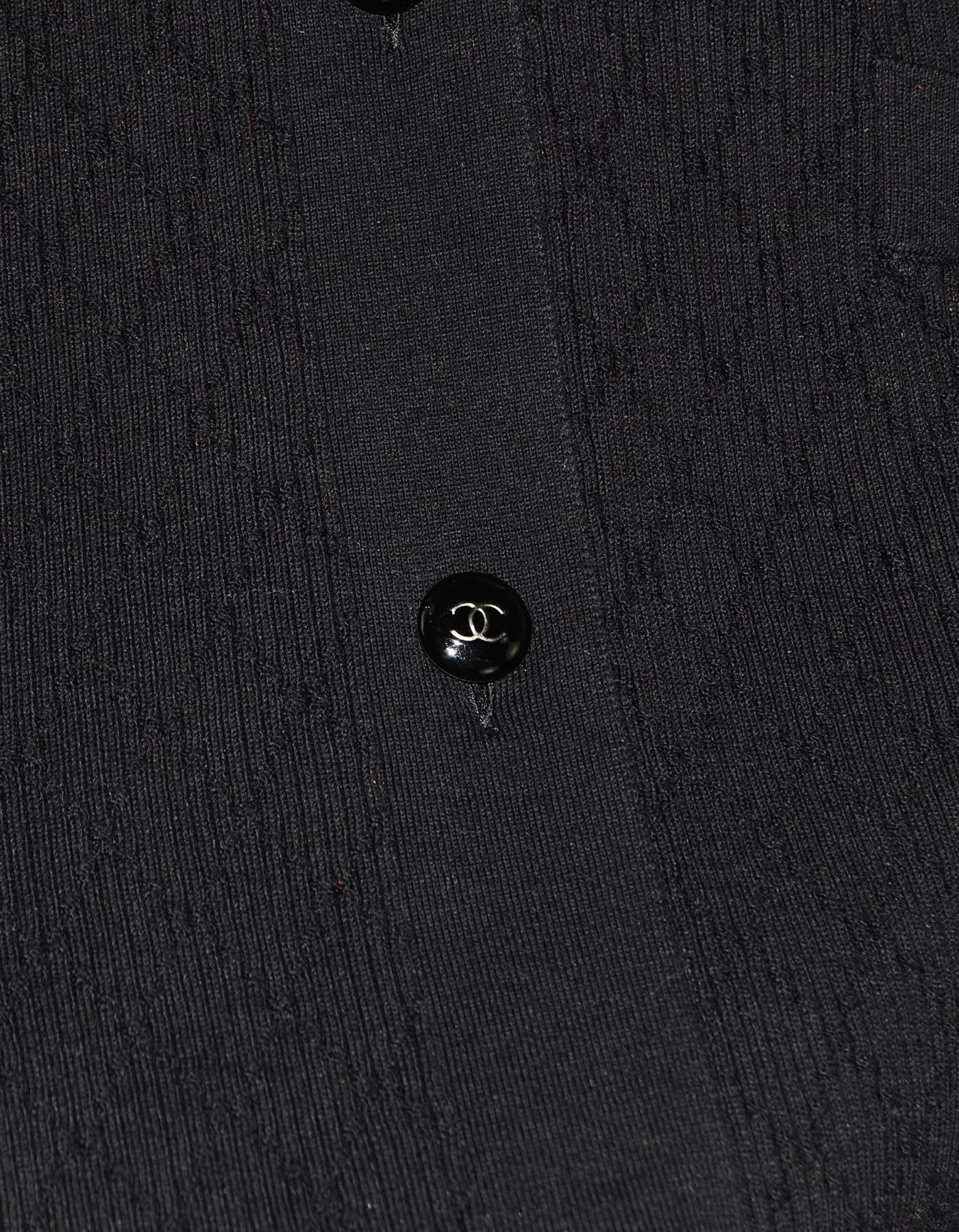 Women's Chanel Black Quilted Cotton Long Cardigan W/ Silvertone CC Buttons Sz XL
