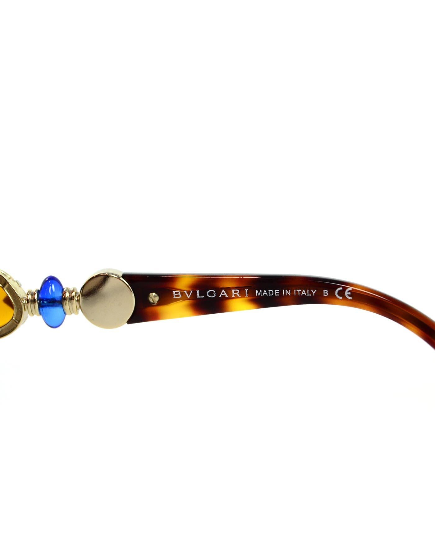 Bulgari Bvlgari Brown Tortoise W/ Orange, Green, Blue Gems On Arms Sunglasses In Excellent Condition In New York, NY