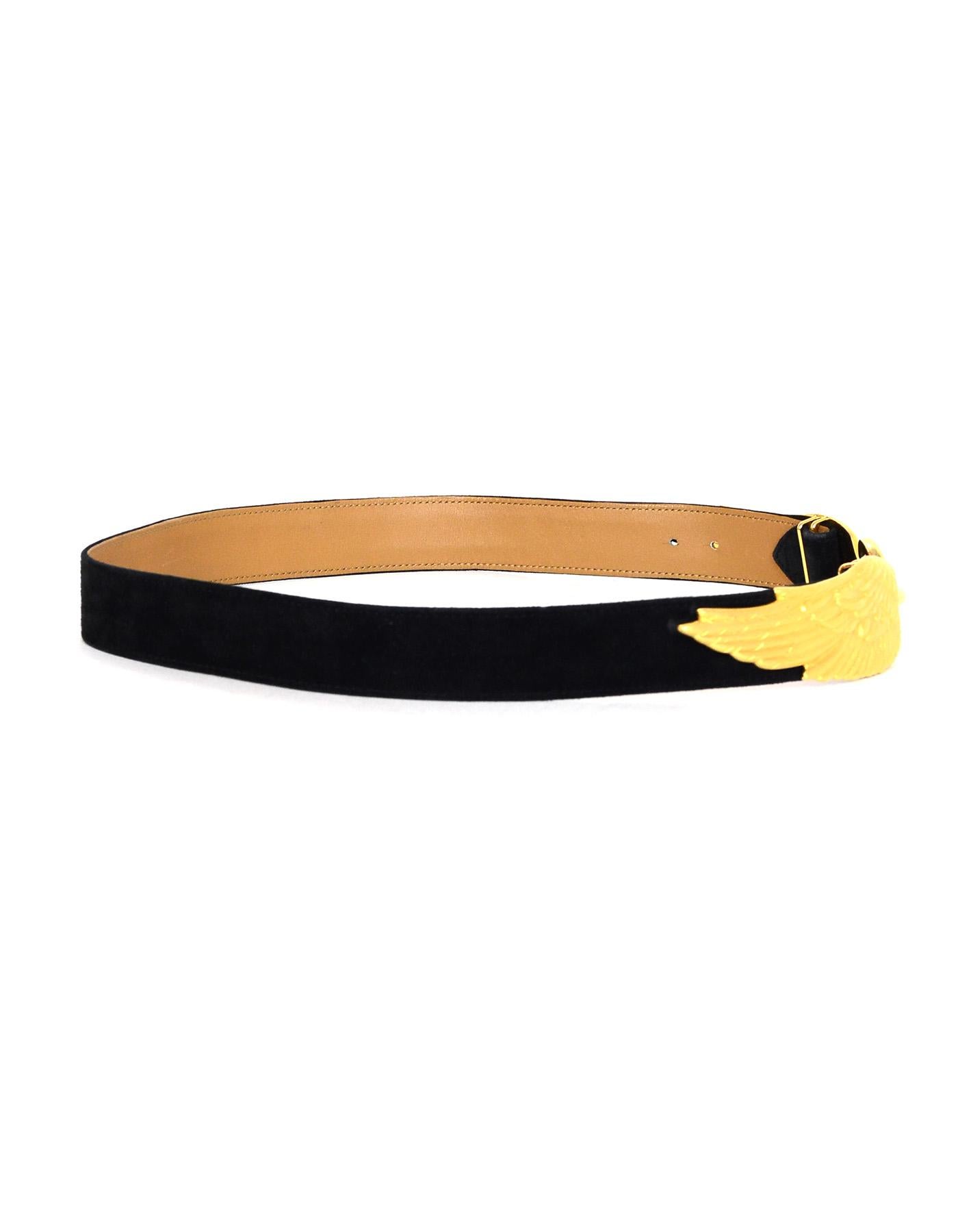 Orange Hermes Vintage Black Suede Belt W/ Goldtone Wing Buckle Sz 28
