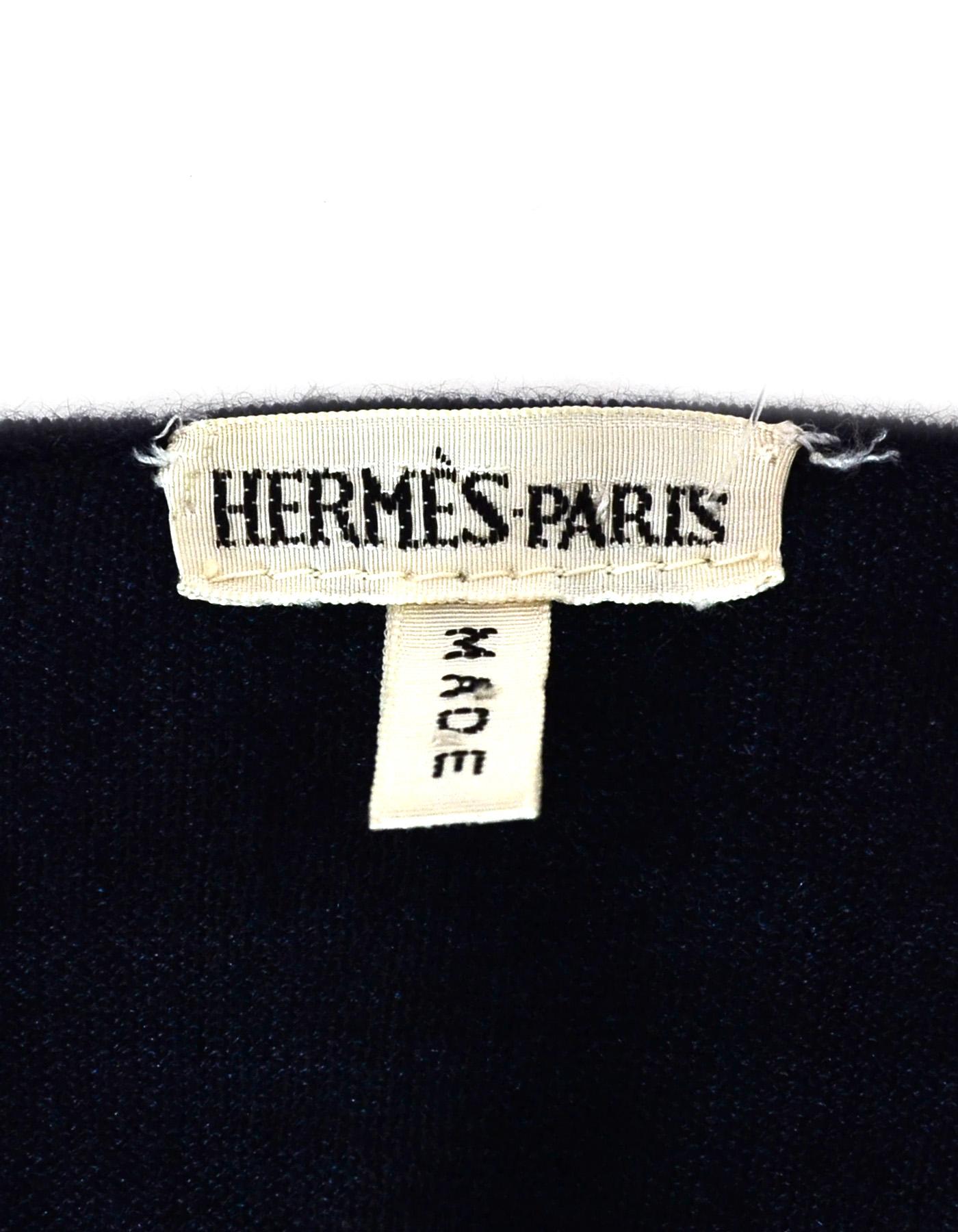 Women's Hermes Navy Cashmere/Silk Open Front Cardigan Sz Large