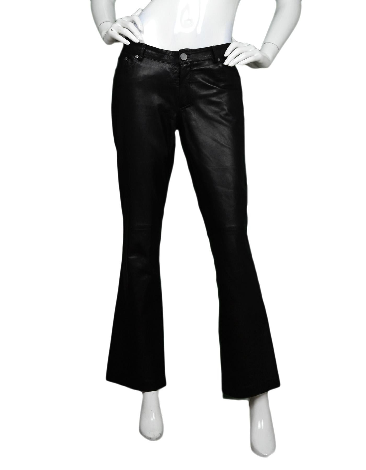 YSL Yves Saint Laurent Black Leather Pants Sz 38

Made In:  Italy
Color: Black
Materials: Genuine leather
Lining:  50% viscose, 50% cupro bemberg
Overall Condition: Excellent pre-owned condition
Measurements: 
Waist: 28