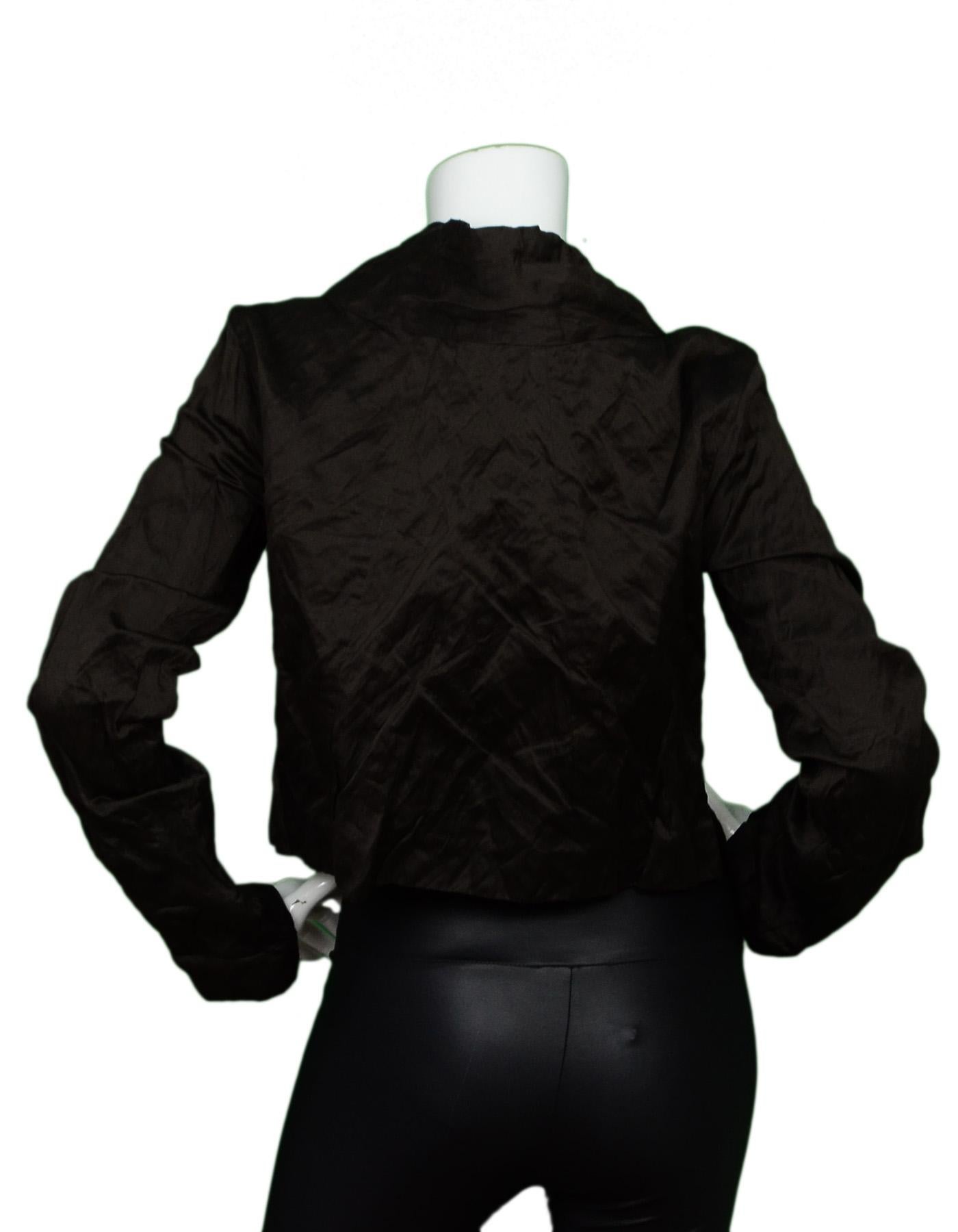Black Prada Brown Crinkled Cropped Jacket W/ Drawstring Neck Sz 38