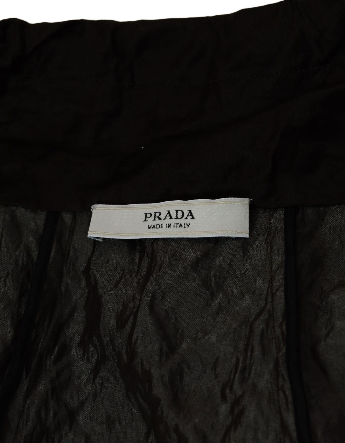 Prada Brown Crinkled Cropped Jacket W/ Drawstring Neck Sz 38 In Excellent Condition In New York, NY