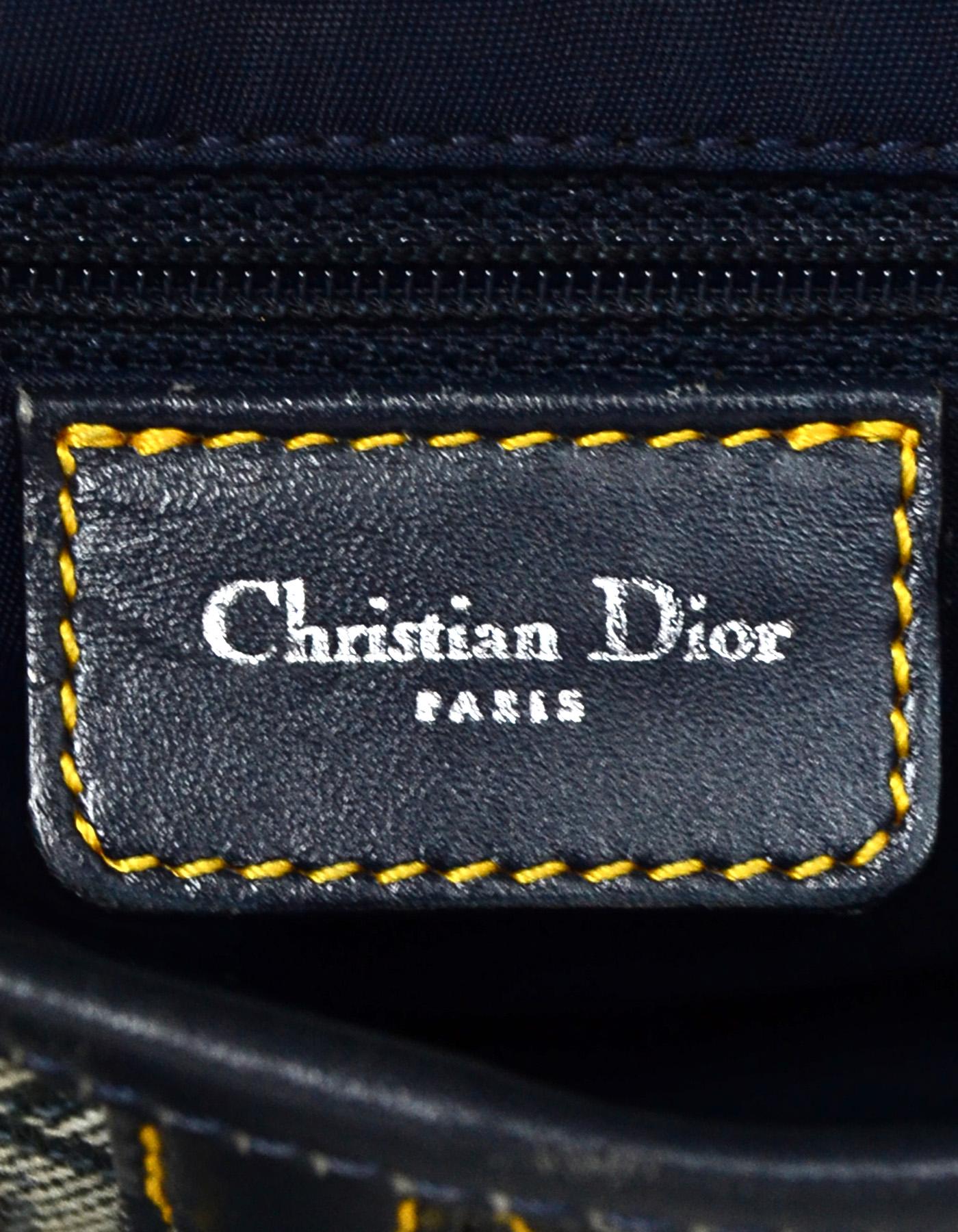 Christian Dior Vintage Canvas Monogram Blue D Saddle Bag In Good Condition In New York, NY