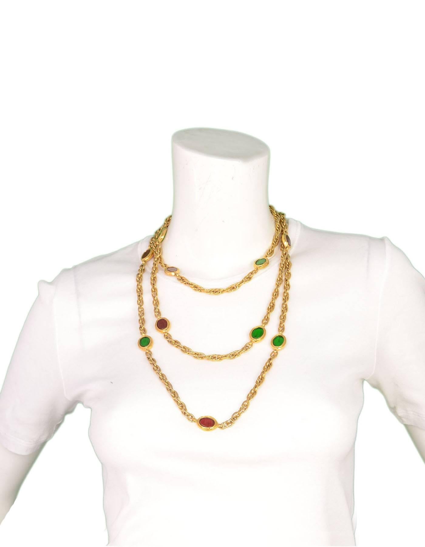 CHANEL Vintage '70s-'80s Red & Green Gripoix Gold Necklace 1