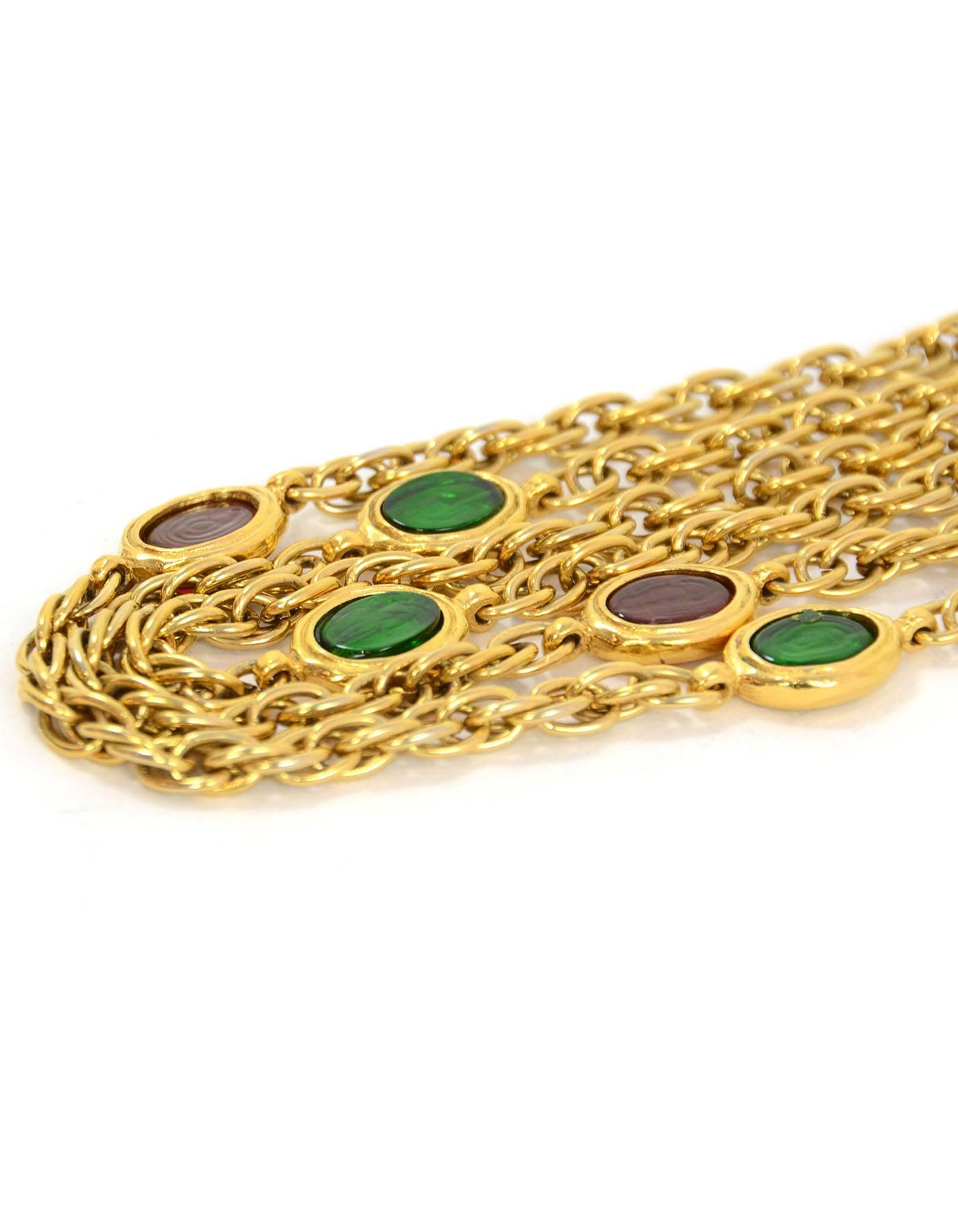 CHANEL Vintage '70s-'80s Red & Green Gripoix Gold Necklace In Excellent Condition In New York, NY