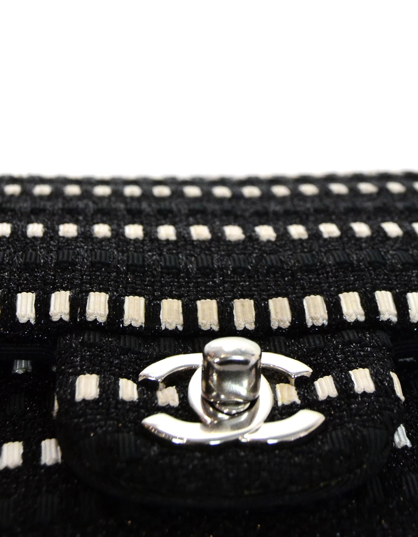 Chanel Black Sparkle/White Tweed Double Flap Bag W/ Silvertone CC Hardware  2