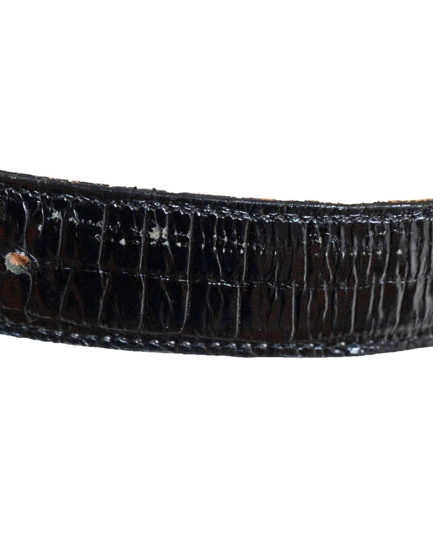  Kieselstein-Cord Sterling Silver Frog Buckle & Black Embossed Leather Belt 2