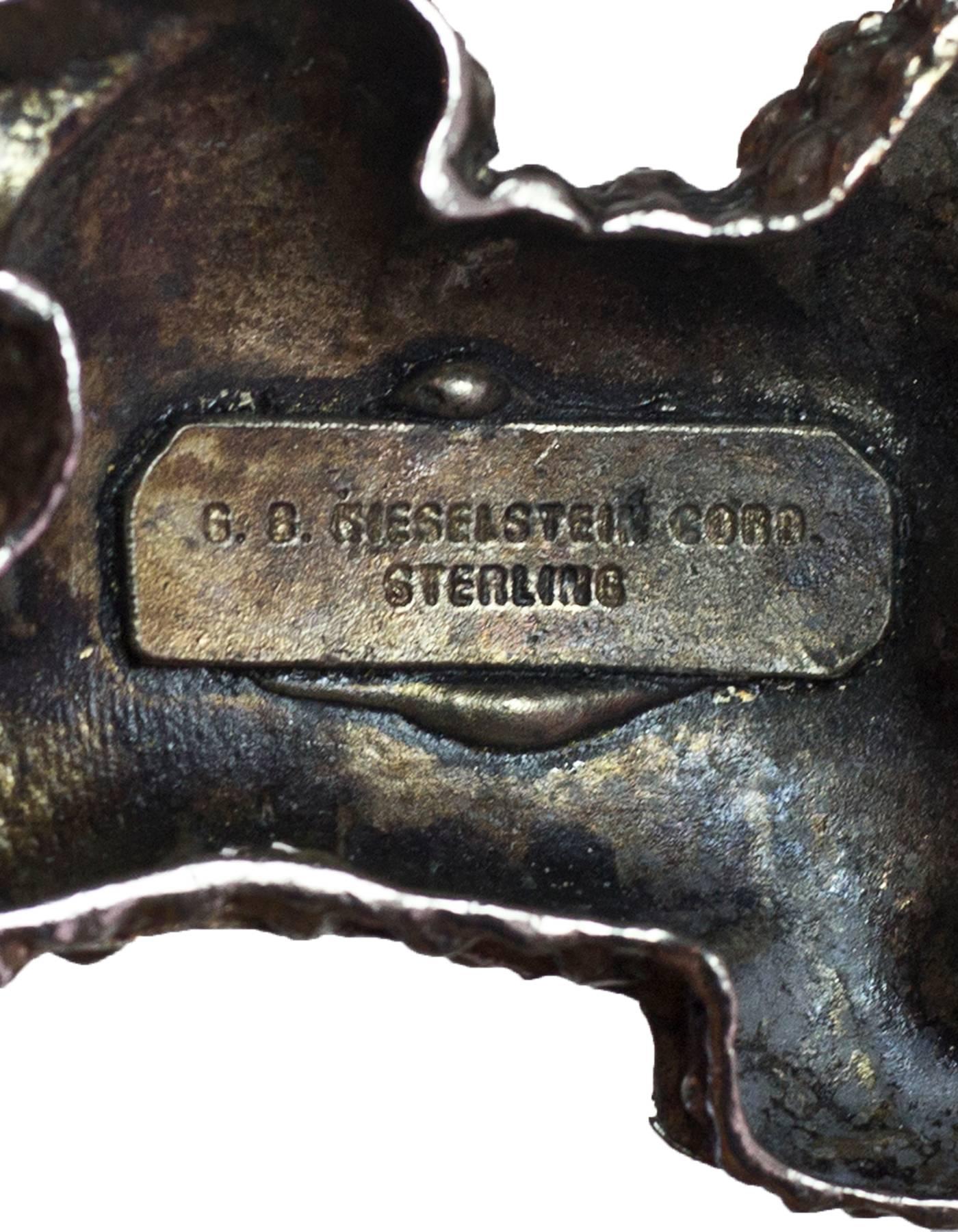  Kieselstein-Cord Sterling Silver Frog Buckle & Black Embossed Leather Belt 1