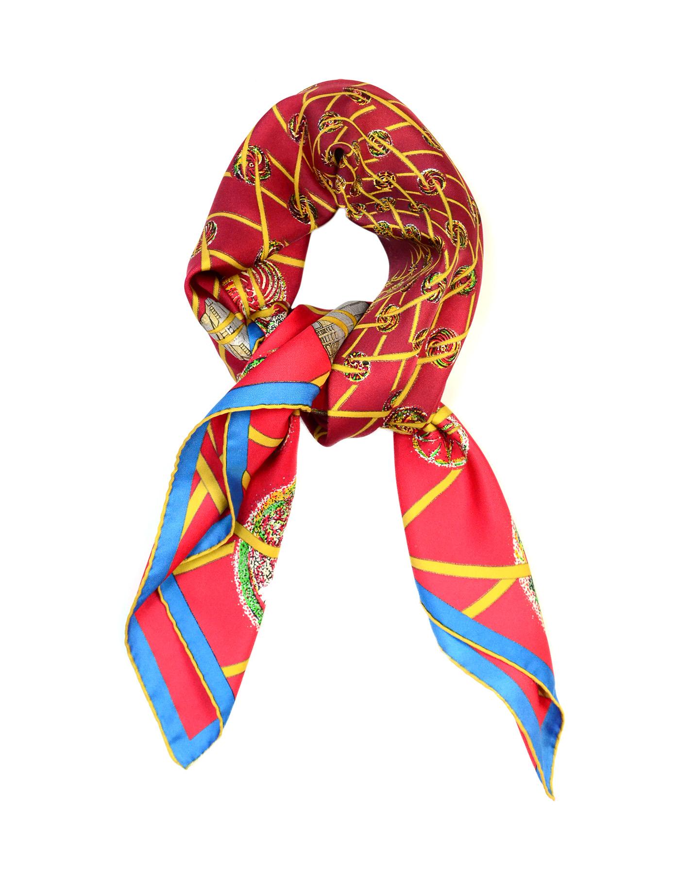 Hermes Red/Multi-Color Les Faux De L'Espace Silk Scarf 

Made In: France
Color: Red and multi-color pattern
Materials: 100% silk
Overall Condition: Excellent pre-owned condition

Measurements: 
34