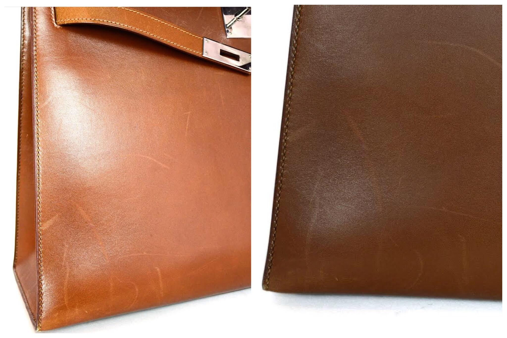 Hermes Tan Box Leather Sellier Rigid Kelly 35cm Bag W/ PHW In Good Condition In New York, NY