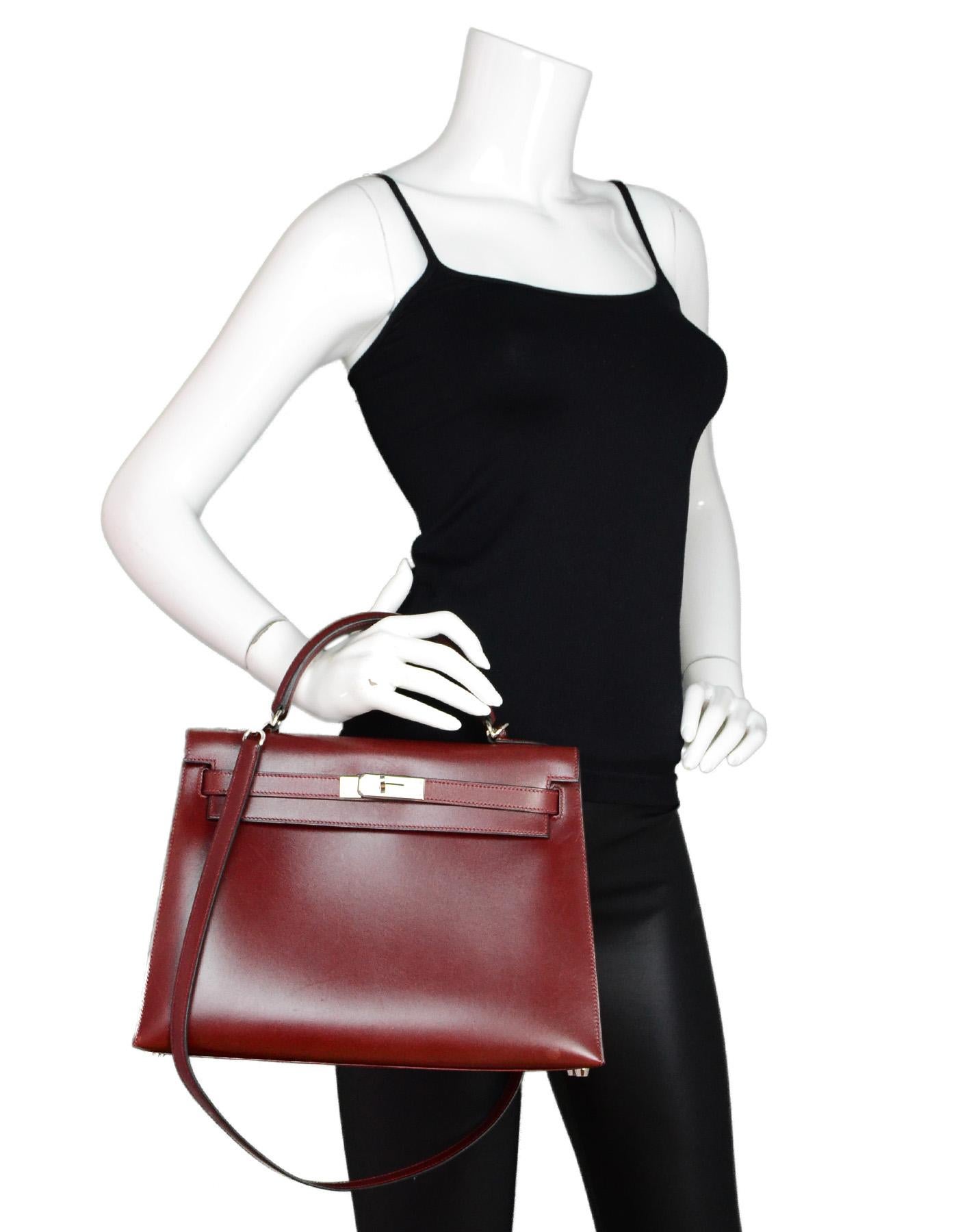 Hermes Red Rouge H Box Leather Rigid Sellier Kelly 32cm Bag w/ PHW In Good Condition In New York, NY