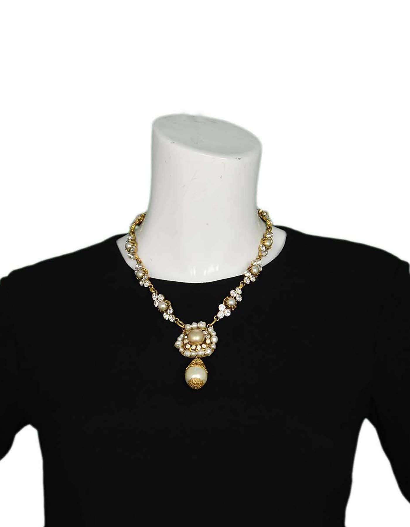 Chanel Vintage 50's-60's Pearl & Strass Crystal Necklace In Excellent Condition In New York, NY