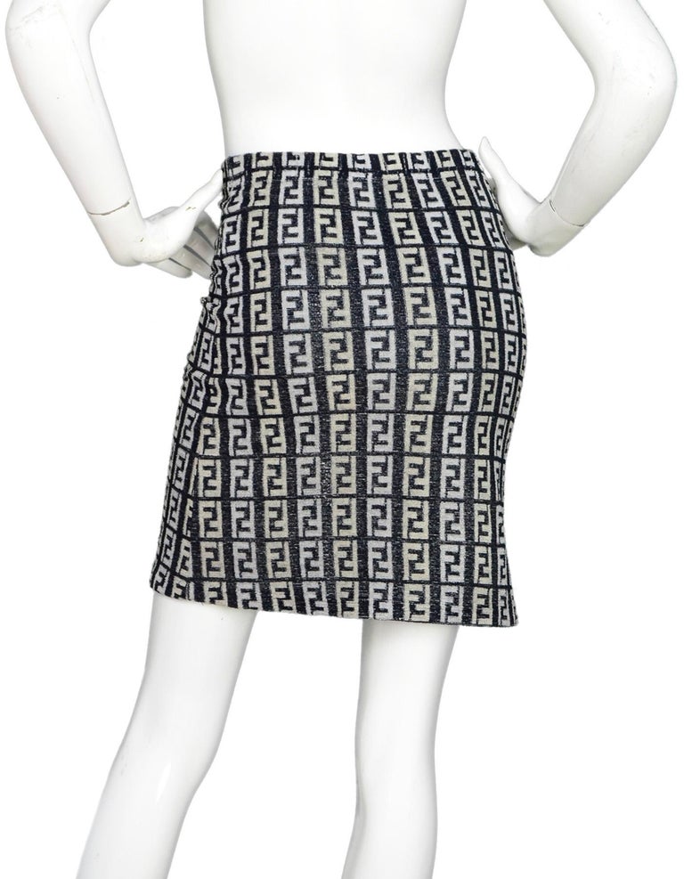 Fendi Vintage Navy/White Zucca Monogram Logo Terrycloth Skirt Sz 42 For Sale at 1stdibs